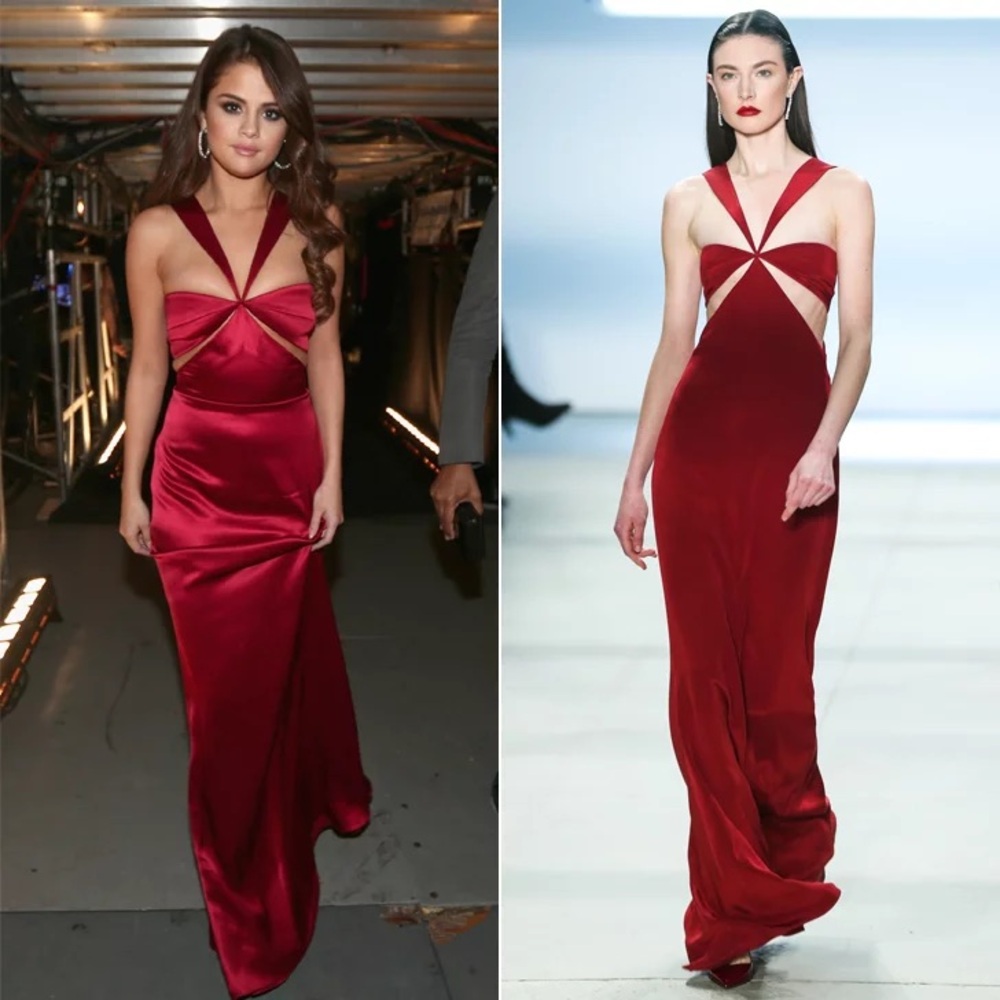 Elegant Red Halter Evening Gown